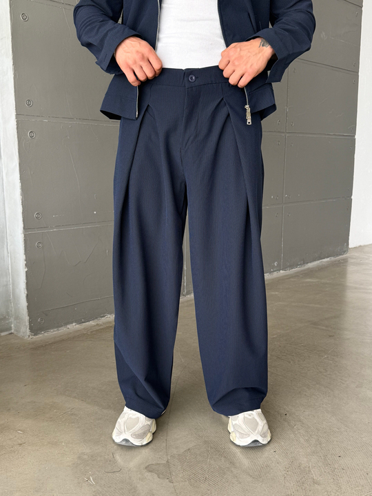 Lacivert Kore Kalıp Çizgili Bol Pantalon SNZ 1445