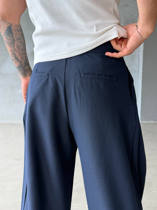 Lacivert Kore Kalıp Çizgili Kumaş Pantalon SNZ 1455