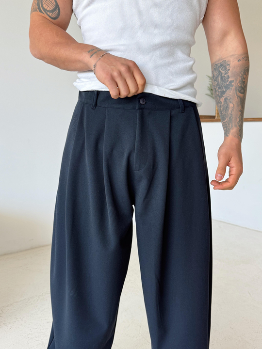 Lacivert Super Baggy Kumaş Pantalon BRR 40218