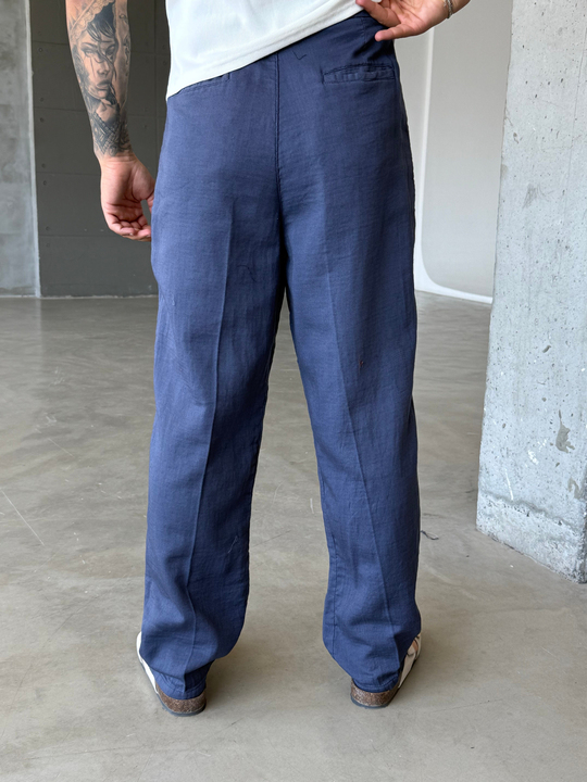 Lacivert Yumuşak Doku Keten Pantalon SNZ 1421