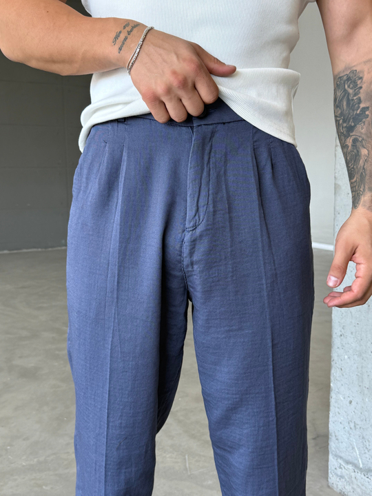 Lacivert Yumuşak Doku Keten Pantalon SNZ 1421