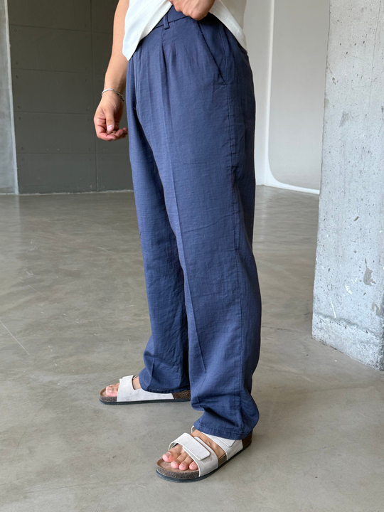 Lacivert Yumuşak Doku Keten Pantalon SNZ 1421