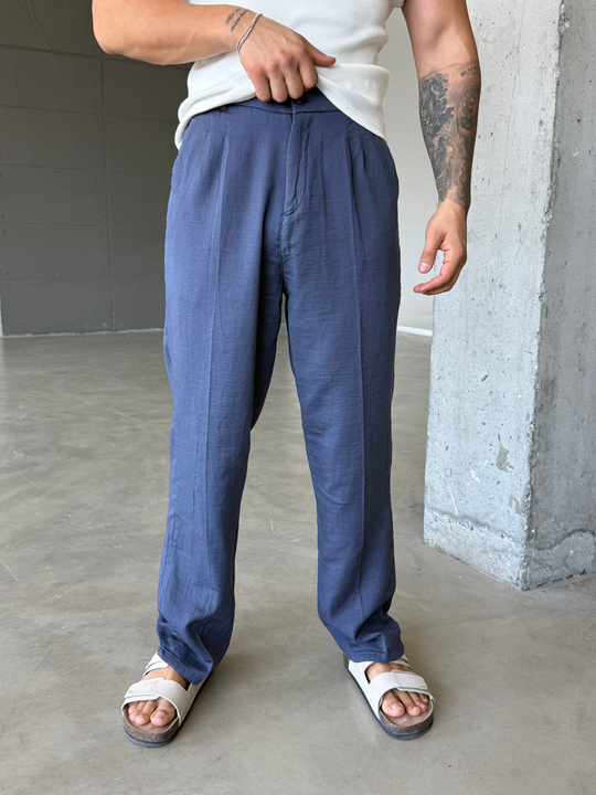 Lacivert Yumuşak Doku Keten Pantalon SNZ 1421