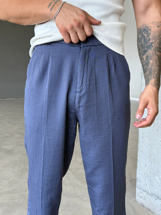 Lacivert Yumuşak Doku Keten Pantalon SNZ 1421