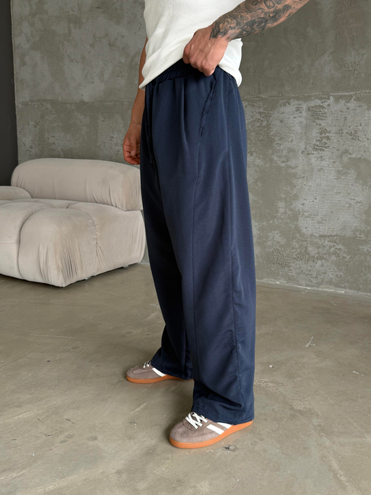 Lacivert Yumuşak Ham Keten Super Baggy Pantalon 40229 BRR