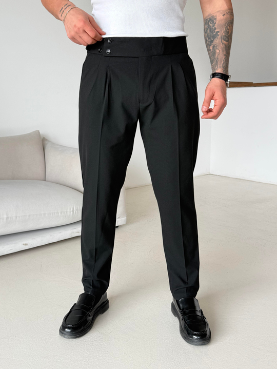 Siyah Dört Düğmeli Tokalı Regular Fit Kumaş Pantalon SC