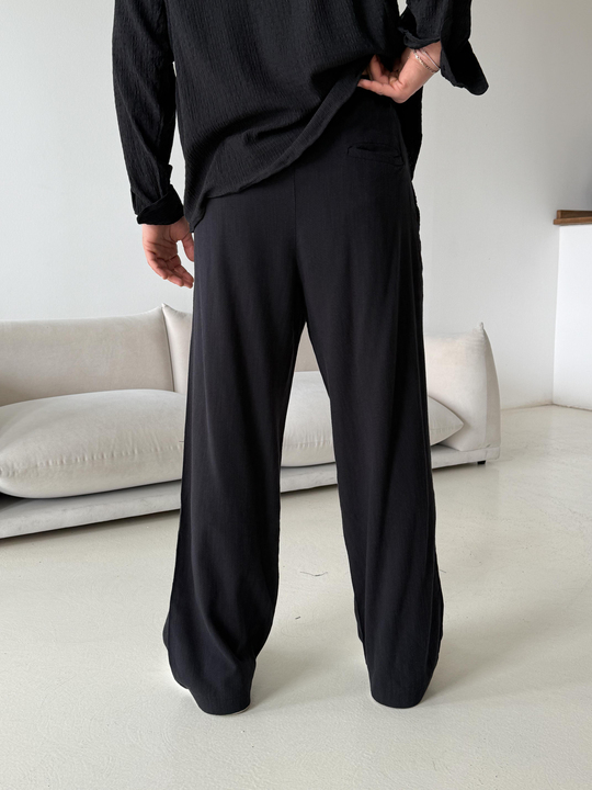 Siyah Fresh Yıkamalı Keten Pantalon JJ Y116