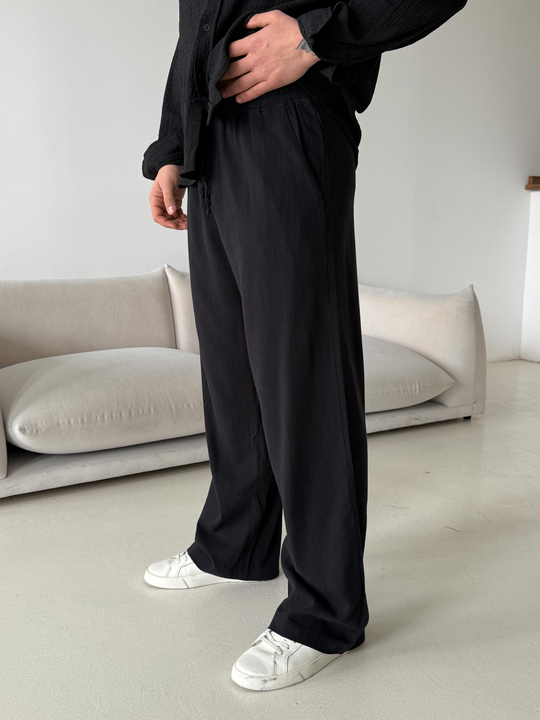 Siyah Fresh Yıkamalı Keten Pantalon JJ Y116