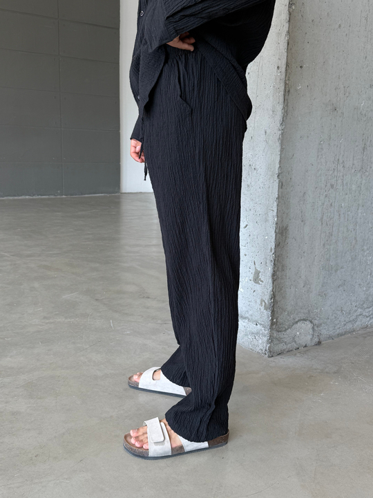 Siyah Gofre Pamuk Pantalon SNZ 1349