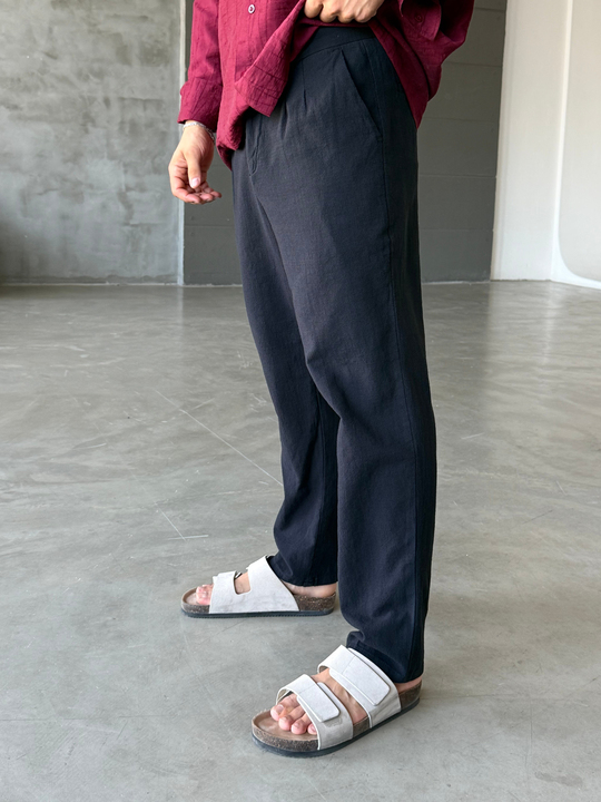 Siyah Ham Keten Pantalon SNZ N1351