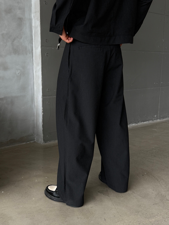 Siyah Kore Kalıp Çizgili Bol Pantalon SNZ 1445