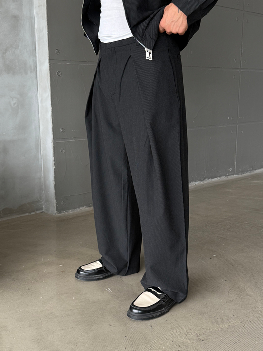 Siyah Kore Kalıp Çizgili Bol Pantalon SNZ 1445