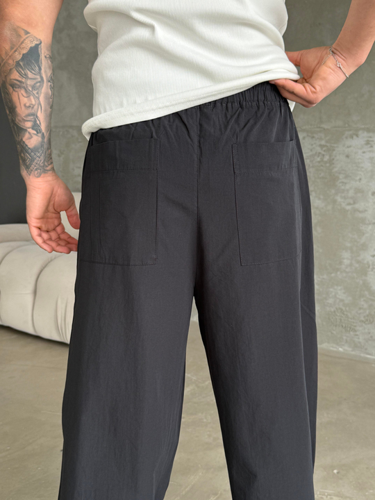 Siyah Poplin Super Baggy Bağcıklı Pantalon JJ 118