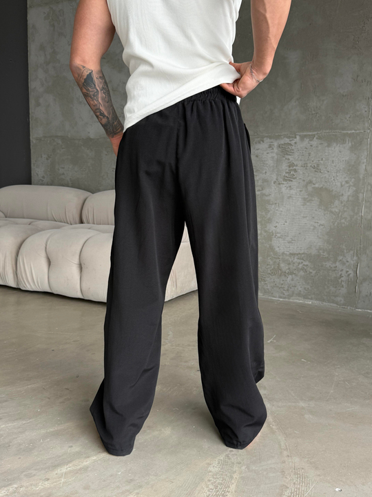 Siyah Yumuşak Ham Keten Super Baggy Pantalon 40229 BRR