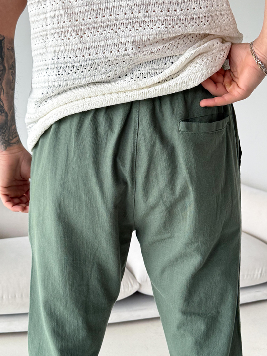 Yeşil Çizgi Keten Bağcıklı Pantalon LNS 23124