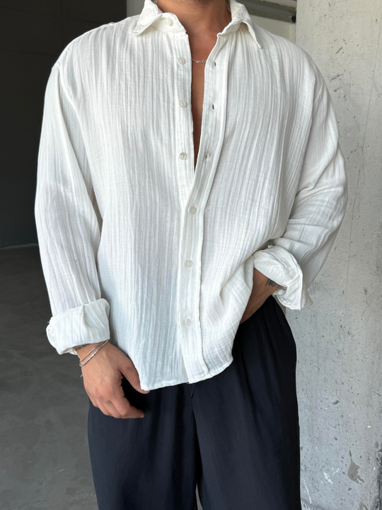 Beyaz Müslin Keten Gömlek PNC 2574
