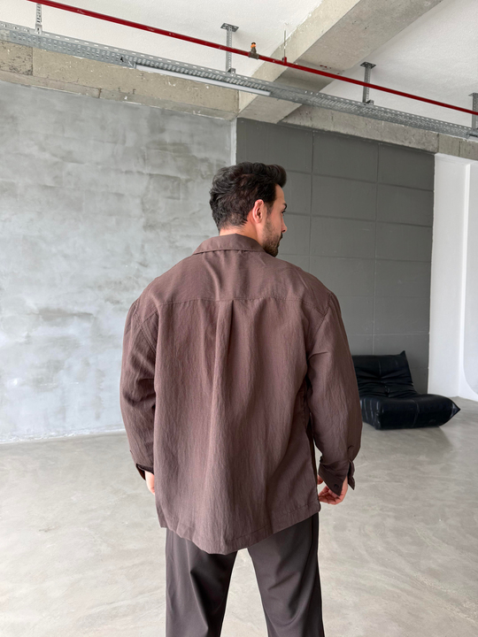 Kahve Dikişli Modal Yumuşak Doku Gömlek 1347 SNZ