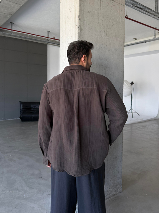 Kahve Müslin Keten Gömlek PNC 2574