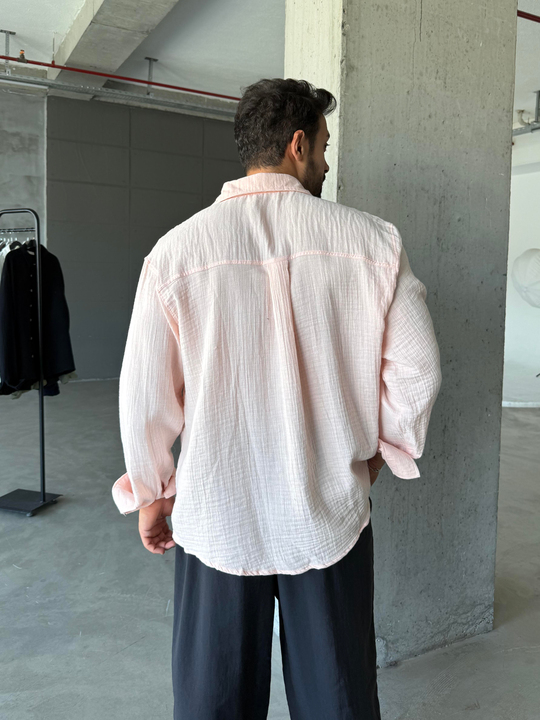 Pembe Müslin Keten Gömlek PNC 2574