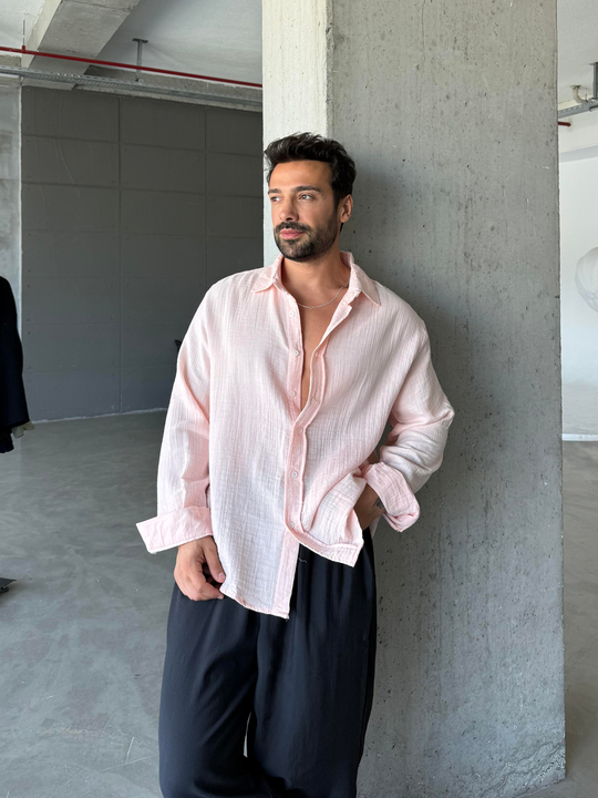 Pembe Müslin Keten Gömlek PNC 2574