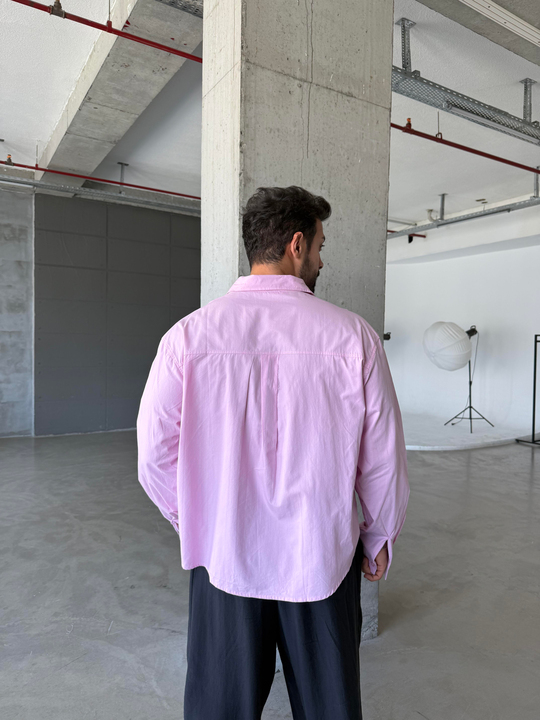 Pembe Poplin Uzun Kol Pamuk Boxy Gömlek PNC 2541