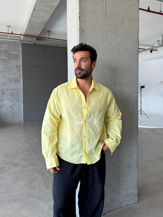 Sarı Voltage Nakış Çizgili Boxy Gömlek PNC 2590