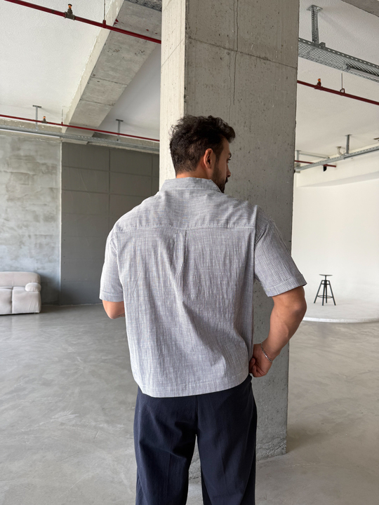 Siyah Göğüs Baskılı Çizgili Gömlek SNZ 1488