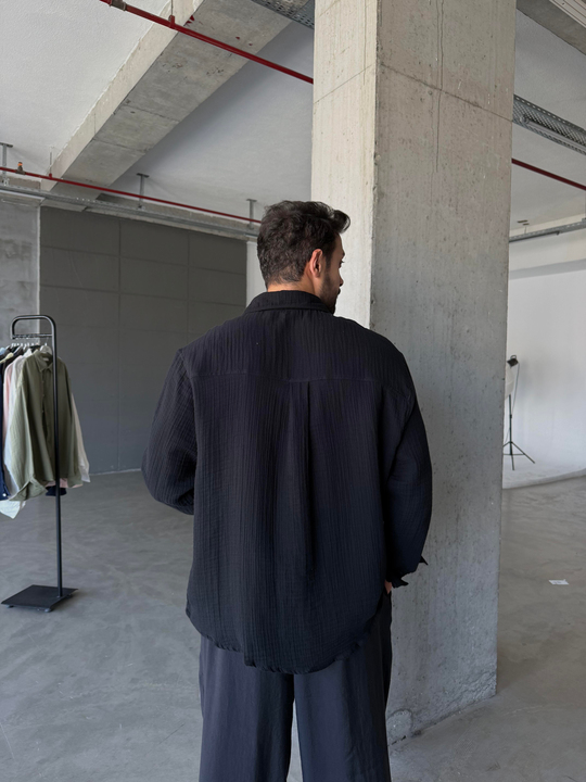 Siyah Müslin Keten Gömlek PNC 2574