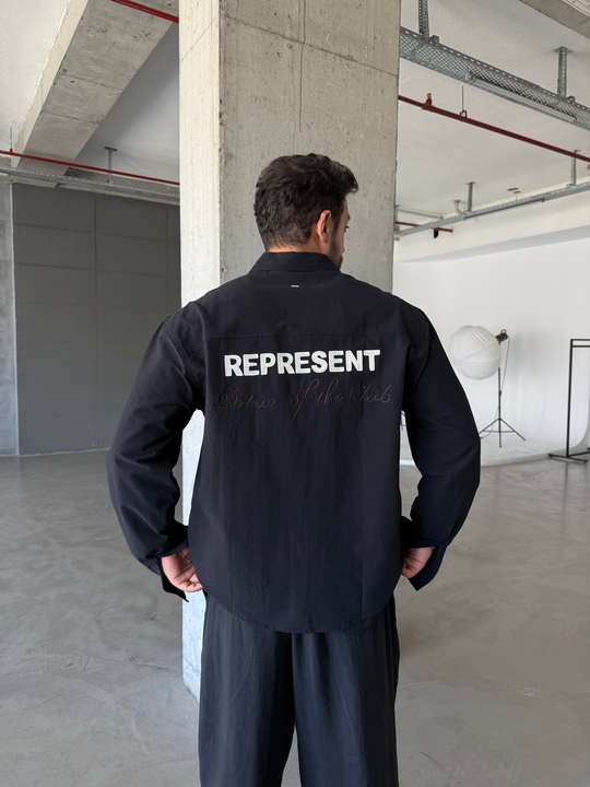 Siyah Represent Nakış Boxy Gömlek PNC 2551