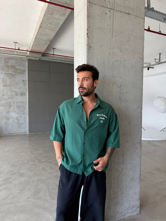 Zümrüt Göğüs Nakışlı Pamuk Boxy Gömlek PNC 2485