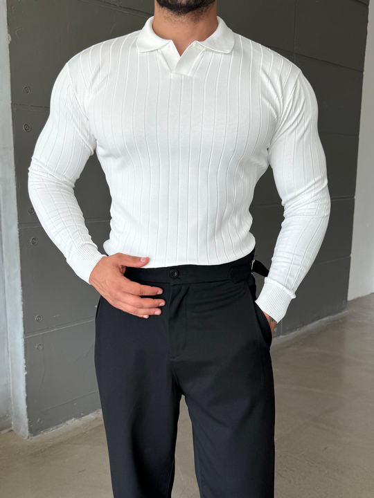 Beyaz Yakalı Fitilli Basic Triko TB