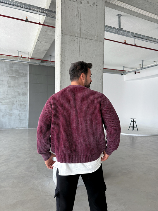Bordo Düz Düğmeli Süveter PNC 9067
