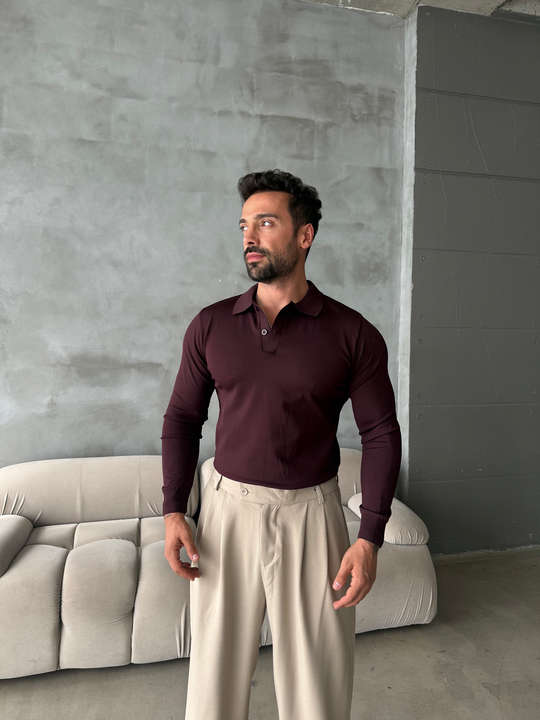 Bordo Polo Yaka Düz Triko KNG