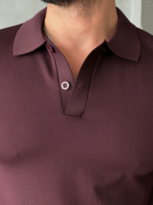 Bordo Polo Yaka Düz Triko KNG