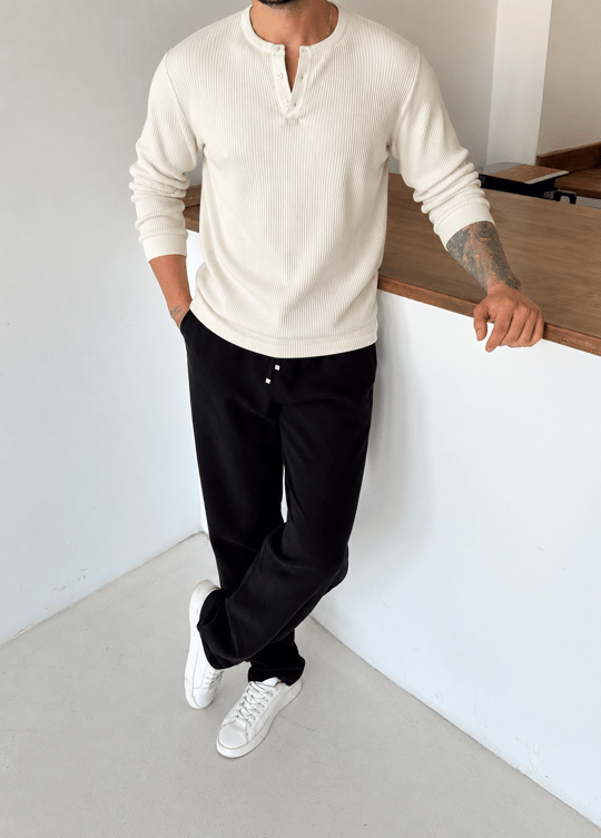Ekru Triko Pamuk Sweat Henley PNC 9087