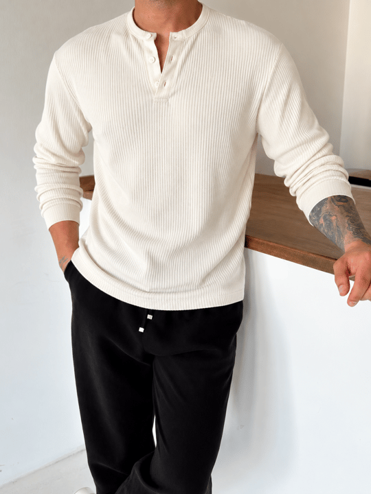 Ekru Triko Pamuk Sweat Henley PNC 9087