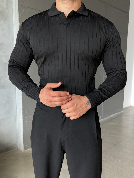 Siyah Yakalı Fitilli Basic Triko TB