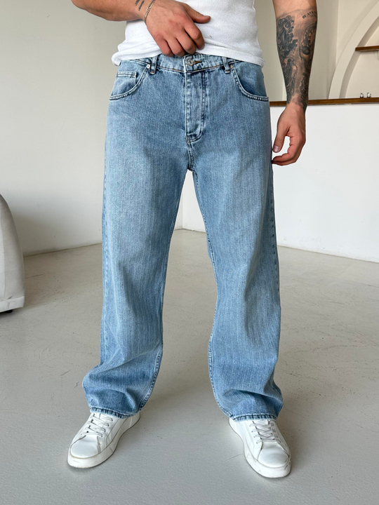 Açık Mavi Desenli Baggy Kot Pantalon MB 664-1