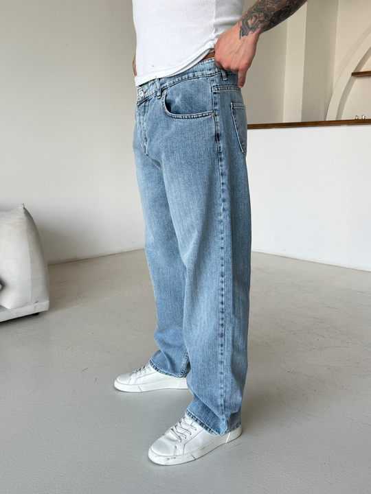 Açık Mavi Desenli Baggy Kot Pantalon MB 664-1