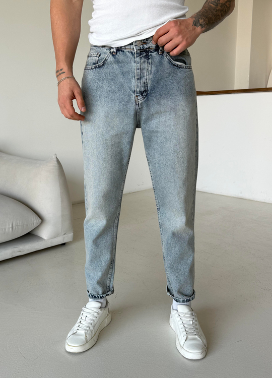 Buz Mavi Taşlamalı Boy Friend Kot Pantalon MB 654-1