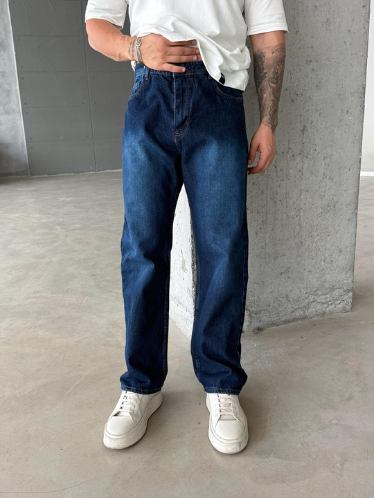 Koyu Lacivert Düz Baggy Kot Pantolon DM