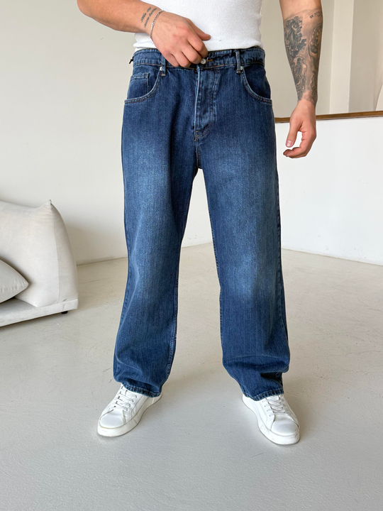 Koyu Mavi Desenli Baggy Kot Pantalon MB 665-2