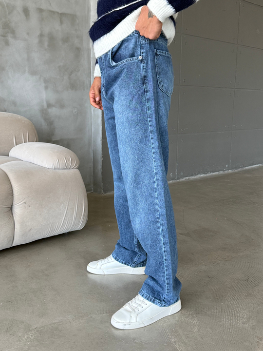 Mavi Taşlamalı Baggy Kot Pantalon MOB