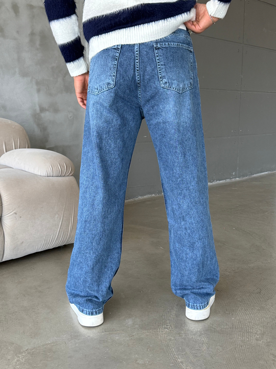 Mavi Taşlamalı Baggy Kot Pantalon MOB