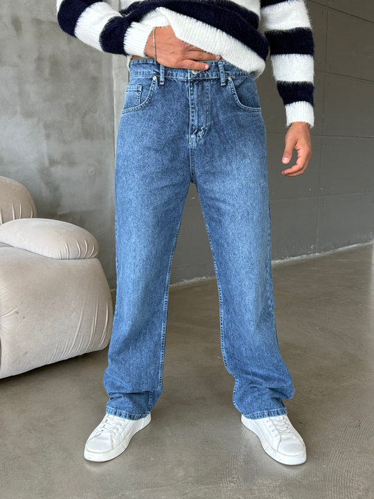 Mavi Taşlamalı Baggy Kot Pantalon MOB