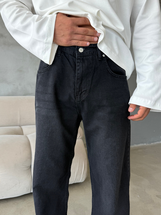 Siyah Taşlamalı Baggy Kot Pantalon MOB