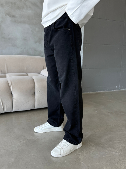 Siyah Taşlamalı Baggy Kot Pantalon MOB