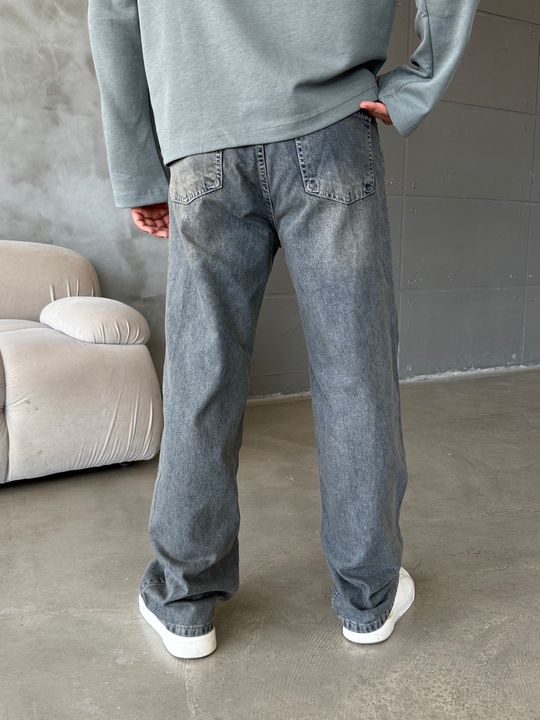 Yeşil Taşlamalı Baggy Kot Pantalon MOB