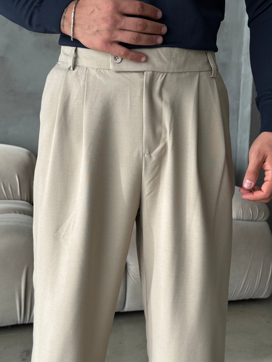 Bej Çift Pensli Ekstra Baggy Pantalon PLZ 27304