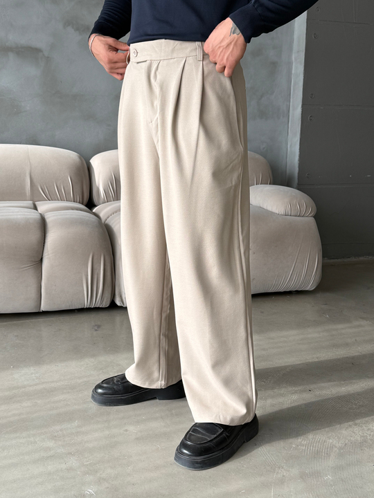 Bej Çift Pensli Ekstra Baggy Pantalon PLZ 27304